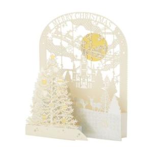 グリーティングカード クリスマスカード JX14-1 立体 CHRISTMAS レーザーカット教会の前にツリー 立体 サンリオ ギフト雑貨 Xmasカード