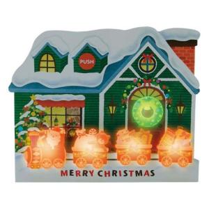 グリーティングカード メロディ JXPM29-1 クリスマスカード 立体 CHRISTMAS 家の前に機関車 サンリオ ギフト雑貨