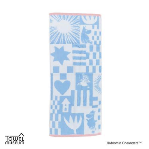 ロングタオル 無撚糸フルフィーコットンフェイスタオル プレイ 80周年記念 ブルー ムーミン 北欧 ...