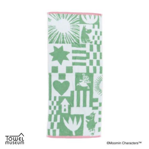 ロングタオル 無撚糸フルフィーコットンフェイスタオル 北欧 ムーミン プレイ 80周年記念 グリーン...