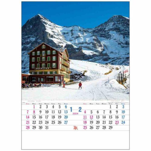 壁掛けカレンダー2024年 2024 Calendar フォト アルプス トーダン 世界風景 インテ...