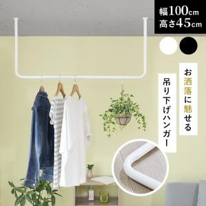 ハンガーラック ポールハンガー 吊り下げ ハンガーバー 幅100 アイアン 天吊り 天井 ハンガーパイプ コの字 収納ウォールハンガー カーラ