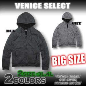 大きいサイズ 3K 4L XXL XXXL 裏ボア パーカー ジップアップ 杢ボーダー柄 ハイネック  VENICE SELECT B7401229｜venice