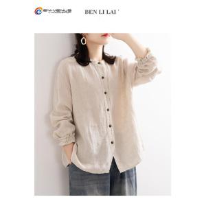 涼しい 綿麻 シャツ レディース ブラウス 春...の詳細画像4