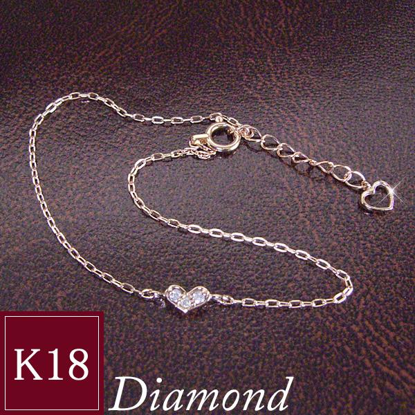 ブレスレット アクセサリー 18金 k18 K18 ピンクゴールド ダイヤモンド ハート パヴェ 天...