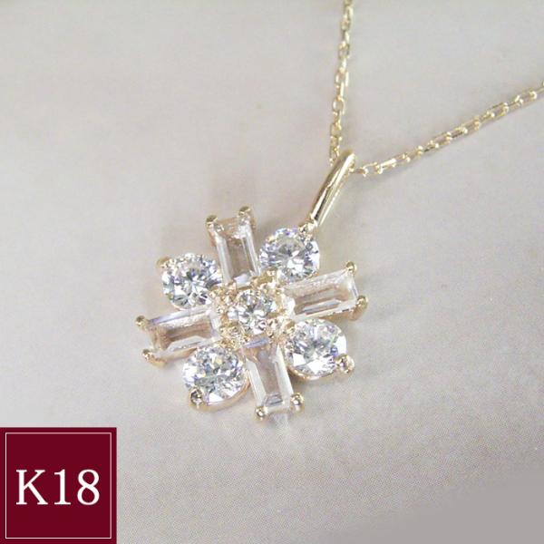 ネックレス k18 18金 ホワイトトパーズ 雪の結晶 snow K18 ゴールド アクセサリー 2...