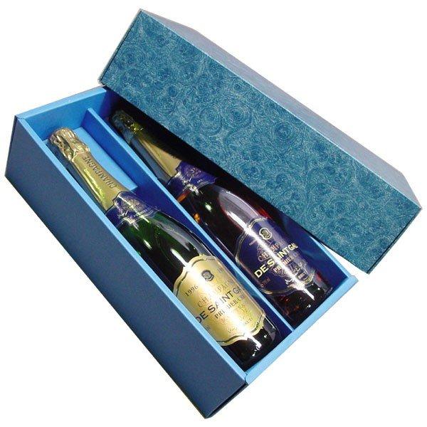 シャンパン２本入り用 ギフト箱青色 ＋全包装＋リボン又はのし ^GIFTCB02^