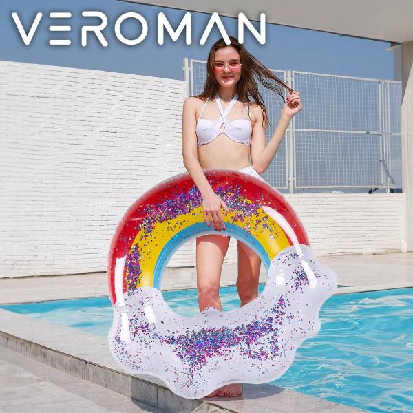 VeroMan 浮輪 虹 雲 モチーフ 大人対応 浮き輪 レインボー＆クラウド 120cm対応 虹＆...