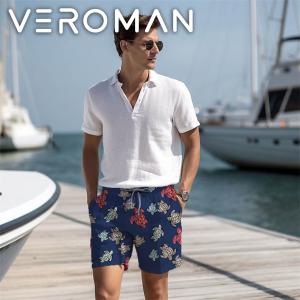 [ネイビー] VeroMan メンズ サーフパンツ 水着 ショートパンツ 短い丈 欧州 リゾート スタイル インナー付き 海 プール