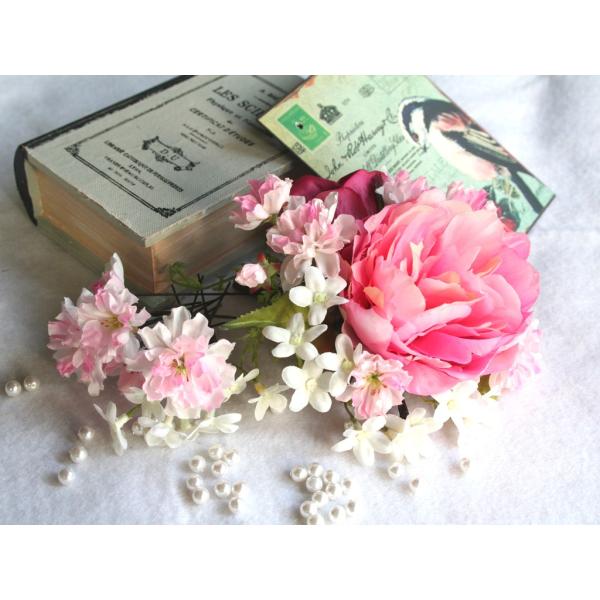 ピオニーと桜のパーツセットの髪飾り：HA007