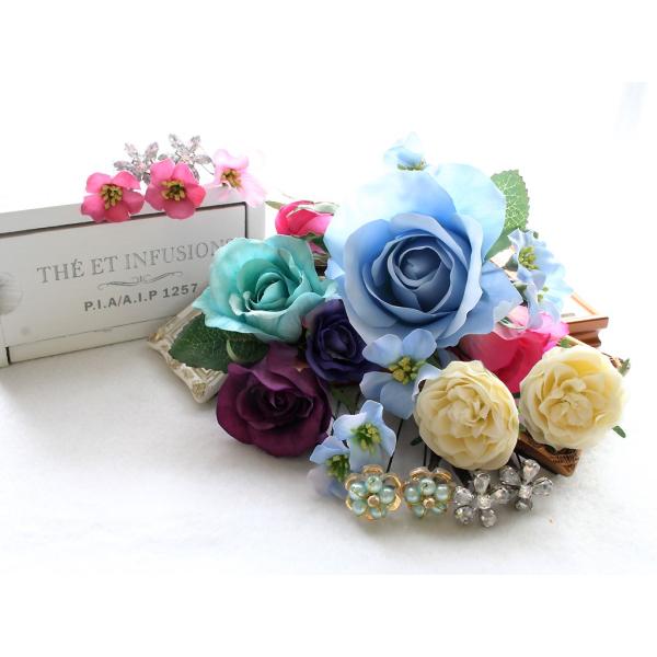 バラとビジューのパーツセット（16パーツ）の髪飾り：HA014