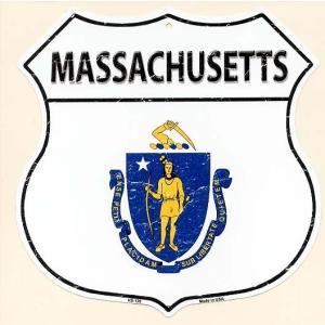 マサチューセッツ州 MASSACHUSETTS 標識型 州旗柄 アメリカンブリキ看板 アメリカ 雑貨 アメリカン雑貨｜veryberry
