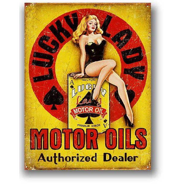 ピンナップガール＆オイル缶 LUCKY LADY MOTOR OILS レトロシリーズ アメリカンブ...
