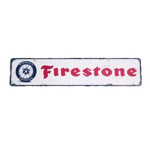 Firestone ファイアストン タイヤ柄 レトロ調 横長型 約４５センチ アメリカンブリキ看板 ...