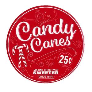 キャンディーケイン CANDY CANES お菓子屋さん系 ラウンド 円形 アメリカンブリキ看板 サインプレート メタルプレート｜veryberry