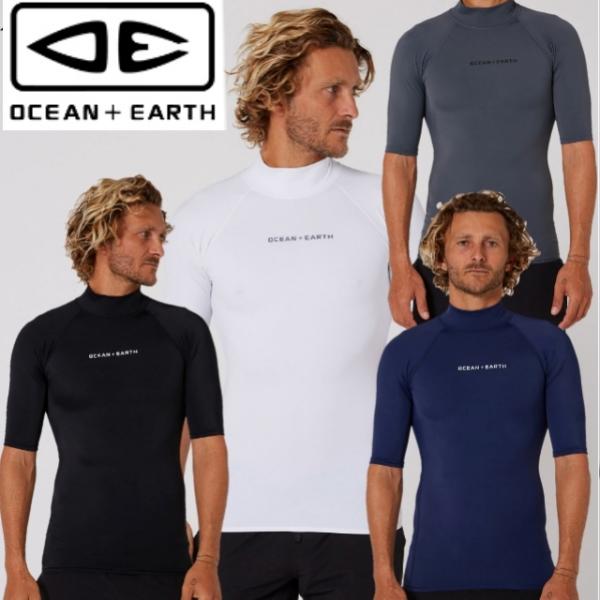 OCEAN&amp;EARTH O&amp;E MENS SCRIPT S/S RASH GUARD ハイネック オ...