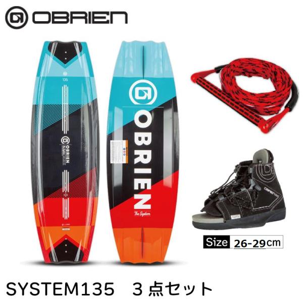 ウェイクボード 3点セット ボード 135 ロープ ビンディング 26-29cm OBRIEN オブ...