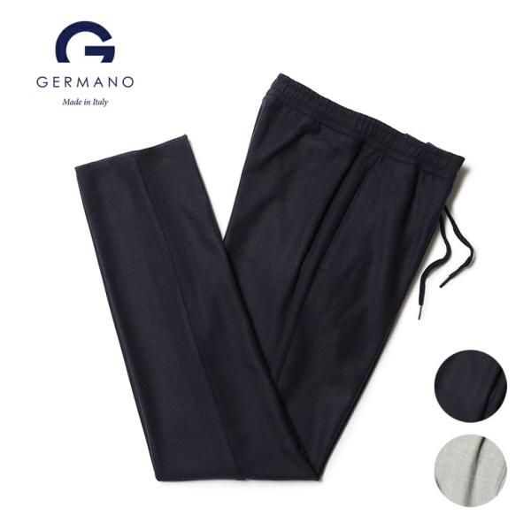 ジェルマーノ パンツ ドローコード ウール カシミヤ ノープリーツ ワイドテーパード スラックス 3...