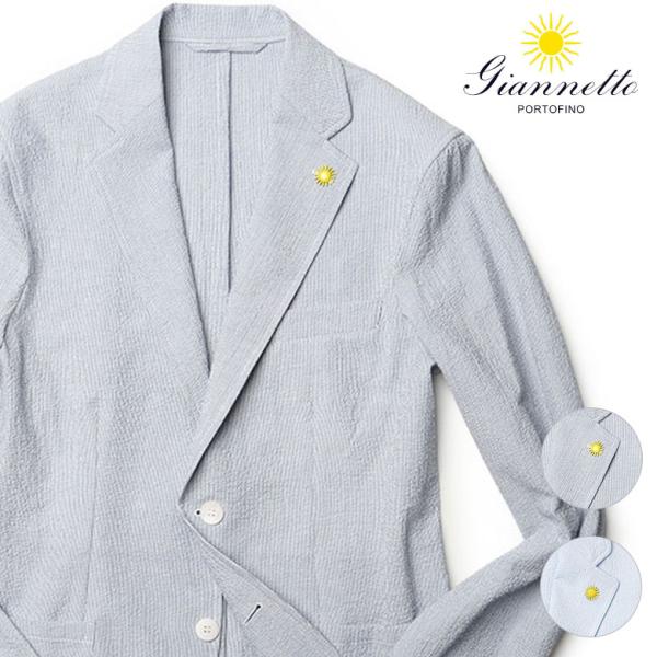 ジャンネット ジャケット シアサッカー ストライプ シャツジャケット Giannetto メンズ イ...