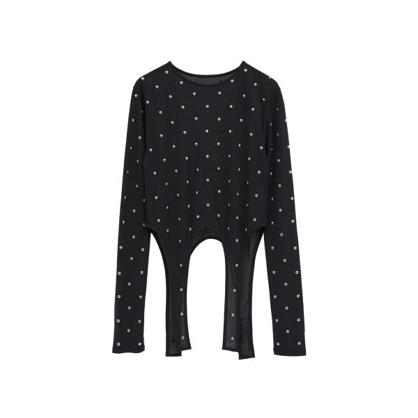 【CLANE｜クラネ】スタデッドビジューシアートップス STUDDED BIJOU SHEER TO...
