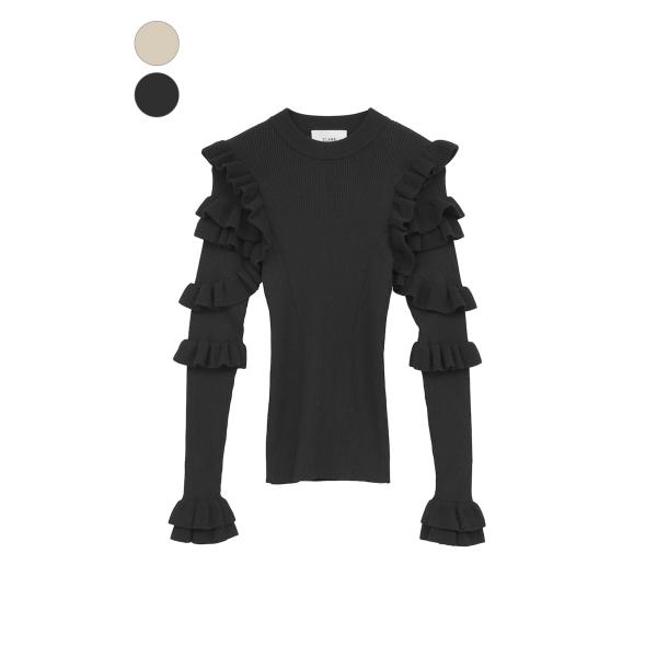 【CLANE｜クラネ】FRILL SLEEVE KNIT TOPS フリルスリーブニットトップス タ...