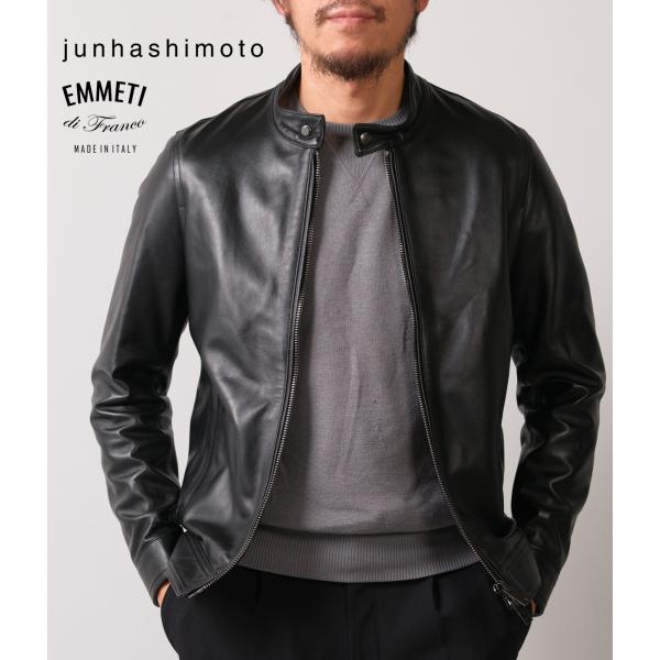 【EMMETIコラボ】【junhashimoto|ジュンハシモト】JURI　レザージャケット　ブラッ...