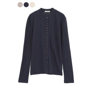 【CLANE｜クラネ】ボタンディテイルカットトップス BUTTON DETAIL CUT TOPS アイボリー ネイビー ミックス 綿 松本恵奈 レディース【11105-1103】