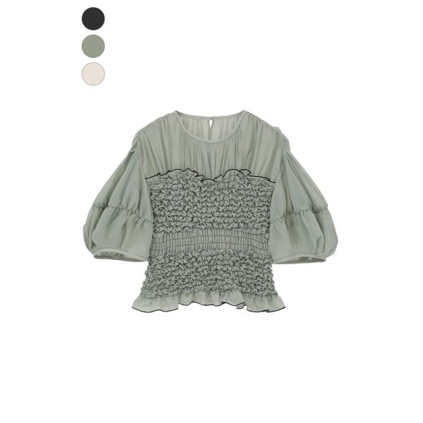 【CLANE｜クラネ】カラーステッチドシャーリングトップス COLOR STITCHED SHIRR...