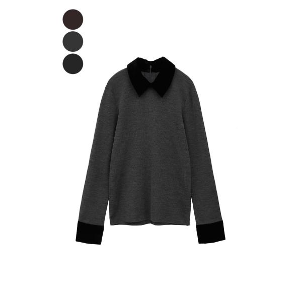 【CLANE | クラネ】VELOR COLLAR KNIT TOPS　ニットトップス　ブラウン　ブ...