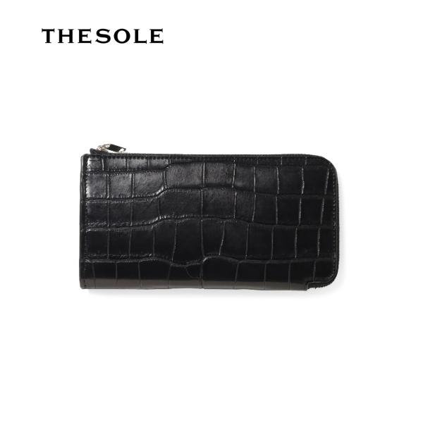 【取り寄せ】【THE SOLE｜ザソール】クロコダイル L字ロングジップウォレット ブラック 黒 ク...