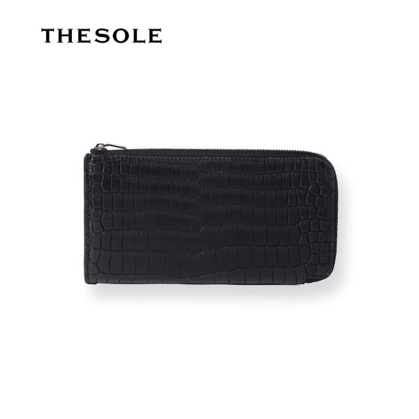 【取り寄せ】【THE SOLE｜ザソール】プルアップクロコダイル L字ロングジップウォレット ブラッ...