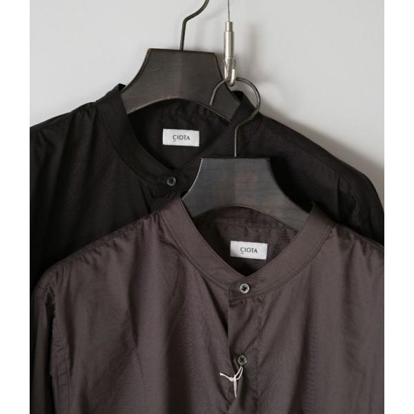 【CIOTA｜シオタ】Band Collar Shirt　バンドカラーシャツ　ブラック　チャコールグ...