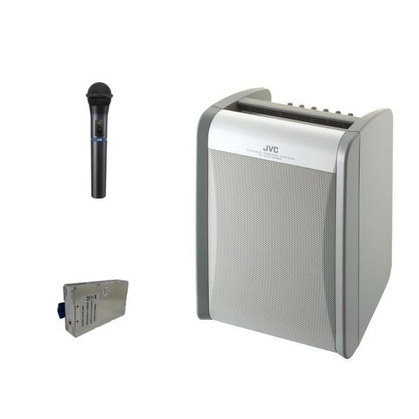 JVC CDプレーヤー内蔵アンプ マイクセット ポータブルワイヤレスアンプ PE-W50CDB + ...