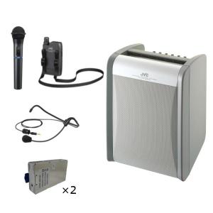 CDプレーヤー搭載 ポータブルワイヤレスアンプ＋ハンド型/ペンダント型ワイヤレスマイク増設セット+ヘッドセットユニット セット アンプマイクセット ケンウッド