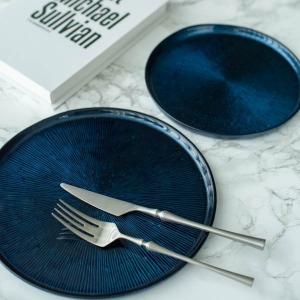 テーブルウェア 食器 洋食器 皿 切立皿 おしゃれ 和 洋 モダン 華やか フィラガラスプレート25cm(ブルー)｜victoriadesign