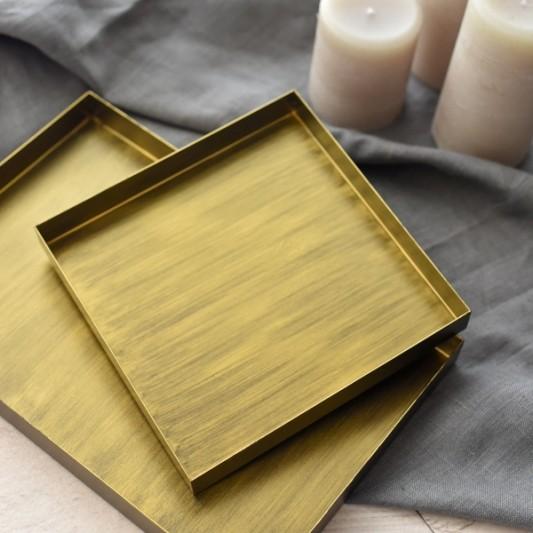 トレー お盆 エレガントトレイ アンティーク調 おしゃれ ゴールドシャープトレイ スクエア