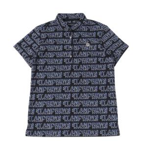 St ANDREWS セントアンドリュース 半袖ポロシャツ 総柄 ネイビー系 LL