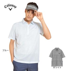 CALLAWAY キャロウェイ 半袖 ポロシャツ イエロー 総柄 LLサイズ かざあなメッシュストライプ総柄半袖ポロシャツ(半袖シャツ