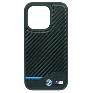 BMW iPhone 15Pro マグセーフ PUカーボン調 バックカバー ブラック BMHMP15L22NBCK｜victorylap