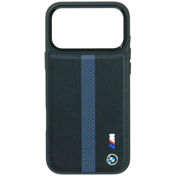 BMW iPhone 17ProMax PUレザー バックカバー パフォーデットストライプ メタルロ...