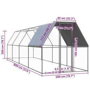 屋外鶏用ケージ 2x8x2m 亜鉛メッキ鋼製の詳細画像4