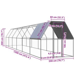 屋外鶏用ケージ 2x12x2m 亜鉛メッキ鋼製の詳細画像4