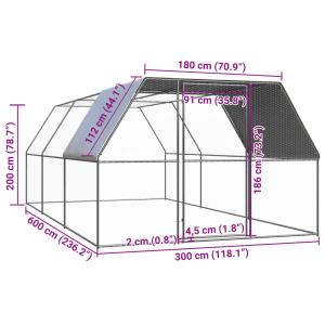 屋外鶏用ケージ 3x6x2 m 亜鉛メッキ鋼製の詳細画像4