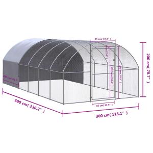 屋外鶏小屋 3x6x2 m 亜鉛メッキ鋼製の詳細画像2