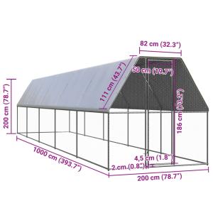 屋外鶏小屋 2x10x2m 亜鉛メッキ鋼製の詳細画像4