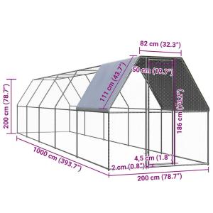鶏小屋 2x10x2m 亜鉛メッキ鋼製の詳細画像1