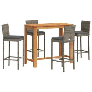 バーテーブル セット チェア おしゃれ カウンターテーブル キッチン 北欧 5点セット グレー アカシア無垢材＆ポリラタン