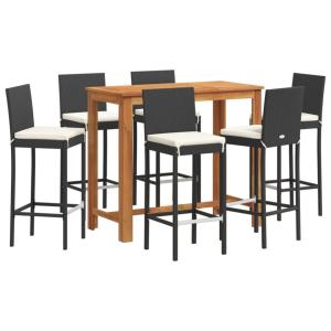 バーテーブル セット チェア おしゃれ カウンターテーブル キッチン 北欧 7点セット ブラック アカシア無垢材＆ポリラタン