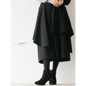 パンツ ワイドパンツ ボトムス 変形 体型カバー 黒 ブラック レディース 婦人服 ミセス シンプル 個性的 Vieo 40代 50代 60代