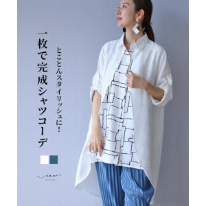 トップス シャツ ブラウス 長袖 ロングシャツ ホワイト ブルー レディース ミセス 婦人服 服 Vieo ヴィオ 40代 50代 60代